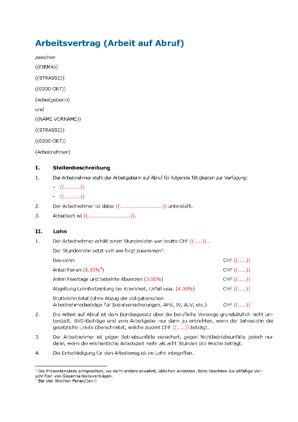 Vorschau Muster Arbeit auf Abruf